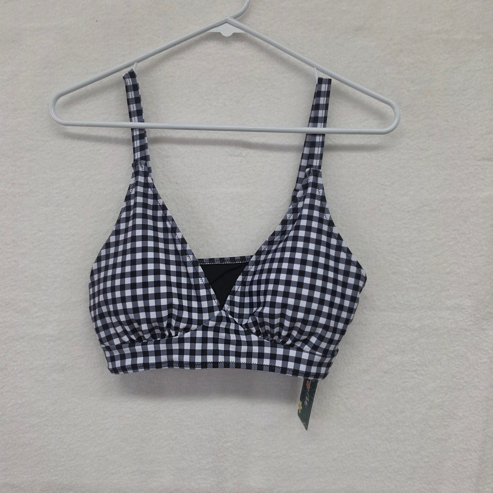*NWT* Blooming Jelly Womens Black White Gingham V-Neck Mesh Bikini Top Size M